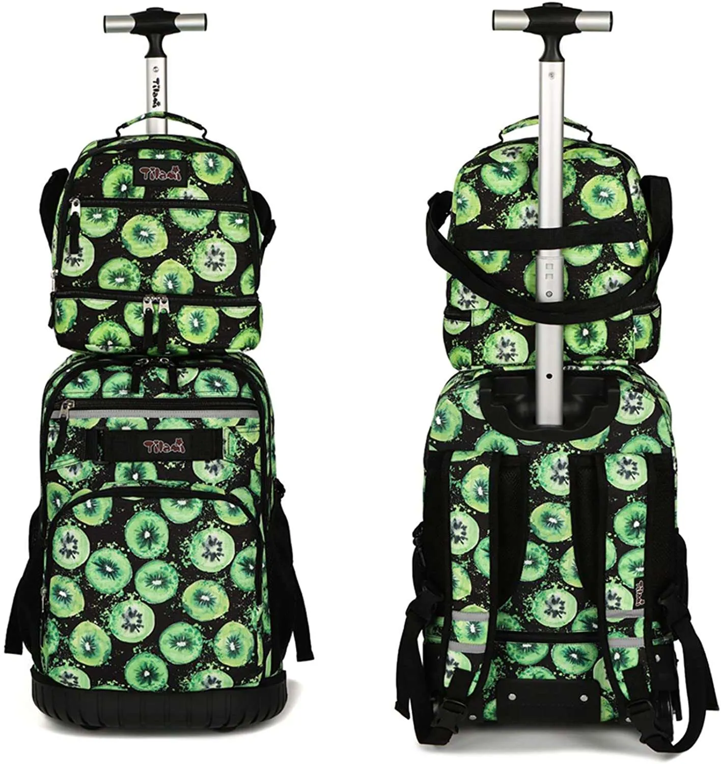 Tilami Green Kiwifruit Print Rolling Backpack Laptop 19 inch with Lunch Bag