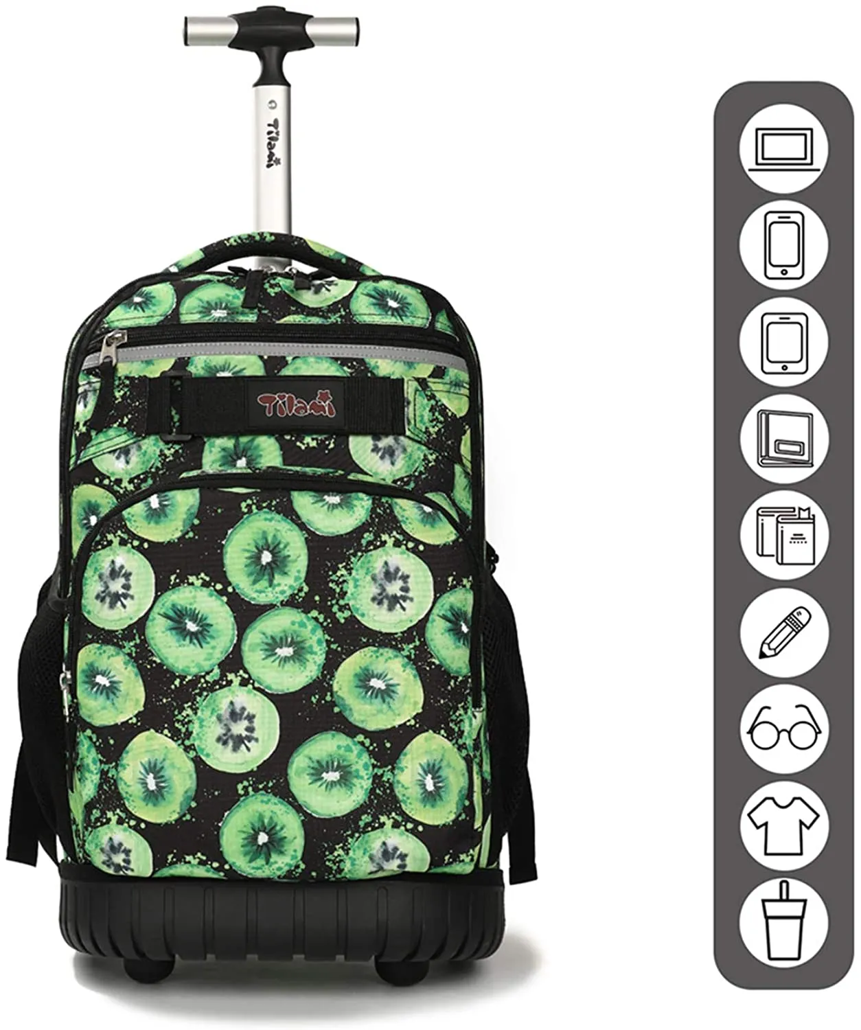Tilami Green Kiwifruit Print Rolling Backpack Laptop 19 inch with Lunch Bag