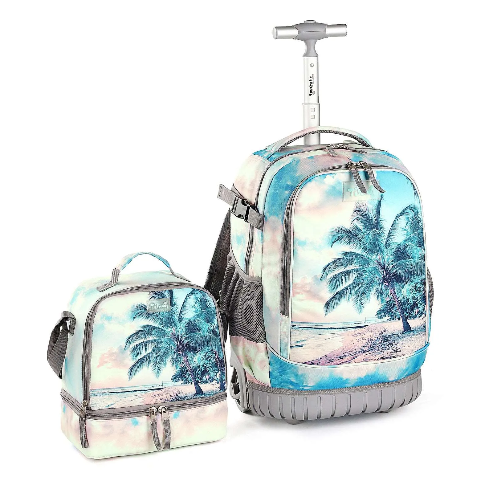 Tilami Green Seaside Rolling Backpack 19 inch with Lunch Bag