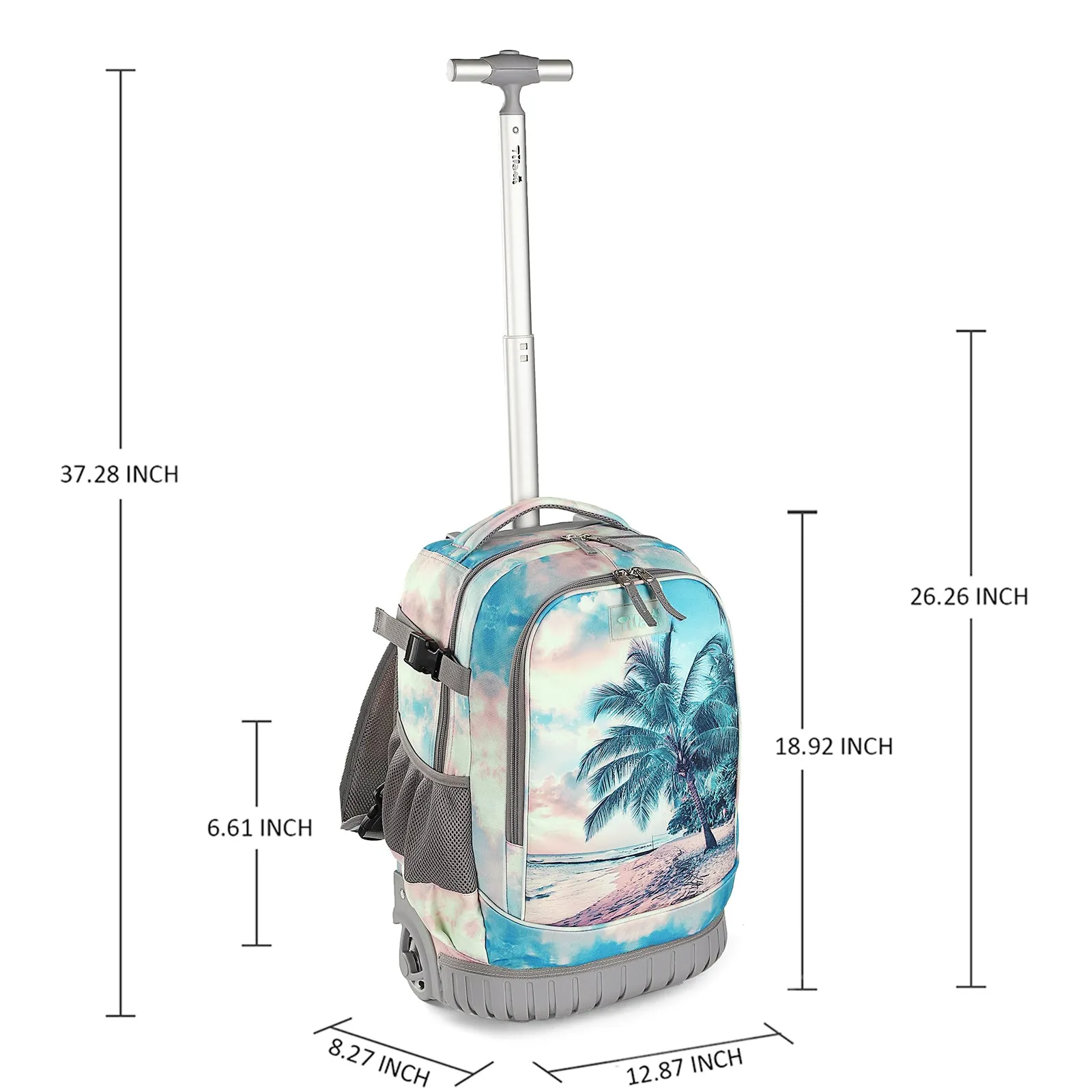 Tilami Green Seaside Rolling Backpack 19 inch with Lunch Bag