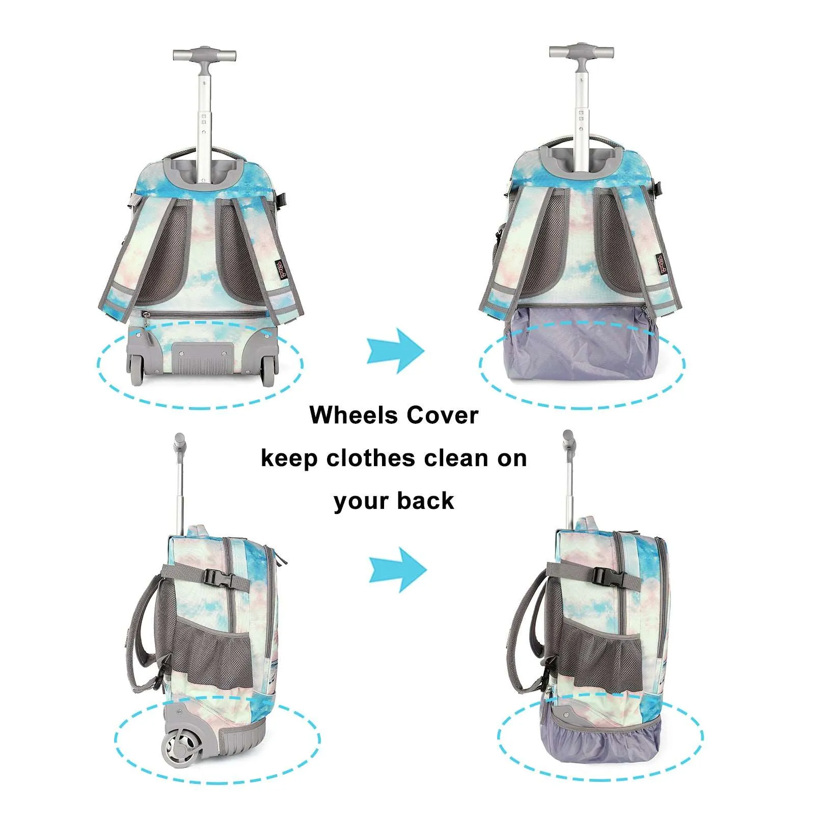 Tilami Green Seaside Rolling Backpack 19 inch with Lunch Bag