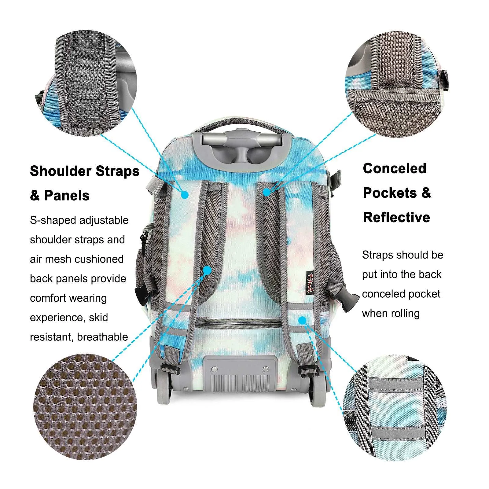 Tilami Green Seaside Rolling Backpack 19 inch with Lunch Bag
