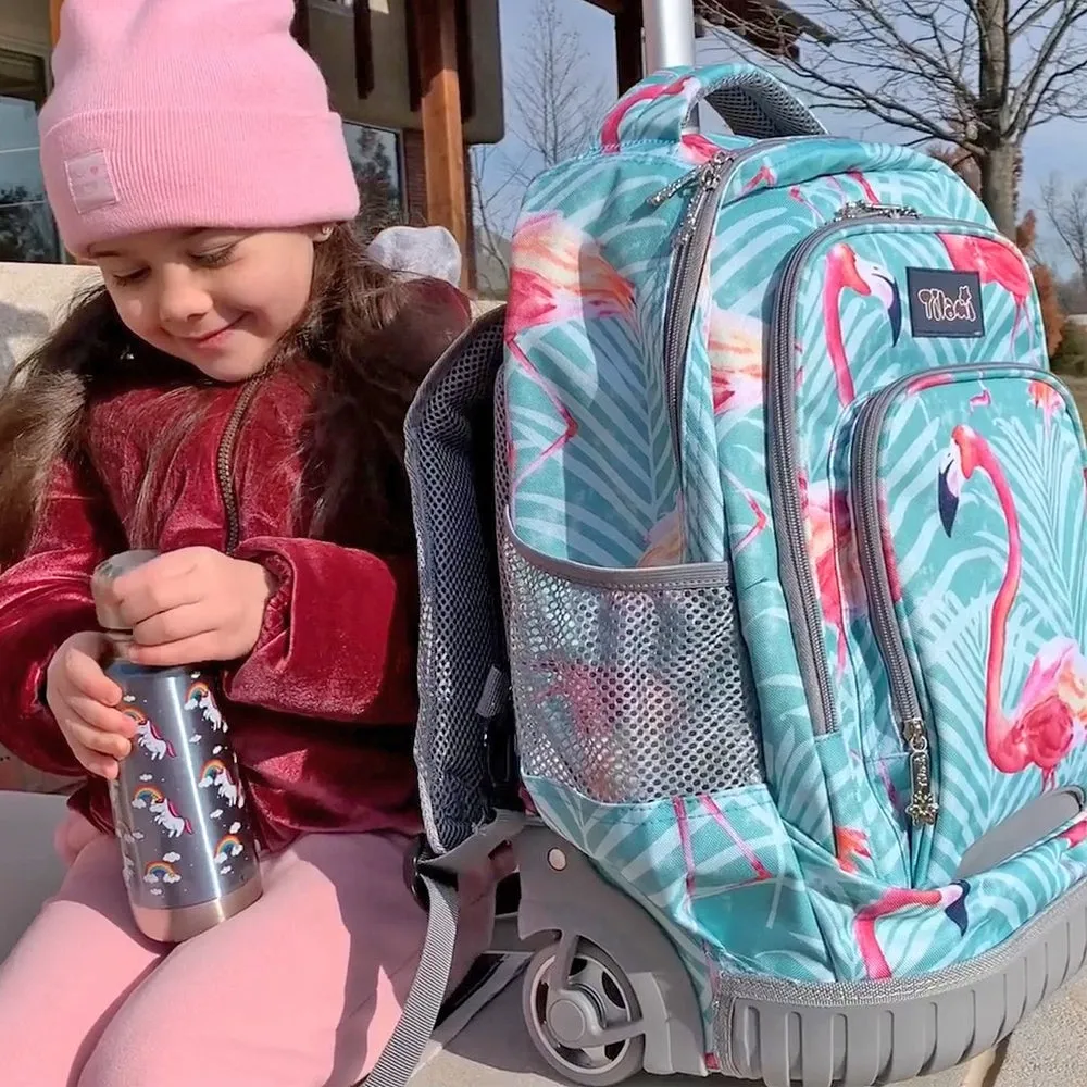 Tilami Light Green Flamingo Rolling Backpack 19 inch Wheeled Backpack