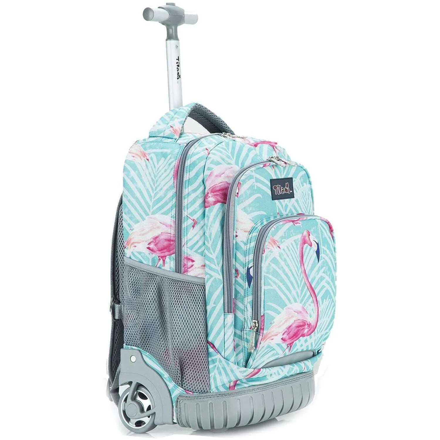 Tilami Light Green Flamingo Rolling Backpack 19 inch Wheeled Backpack