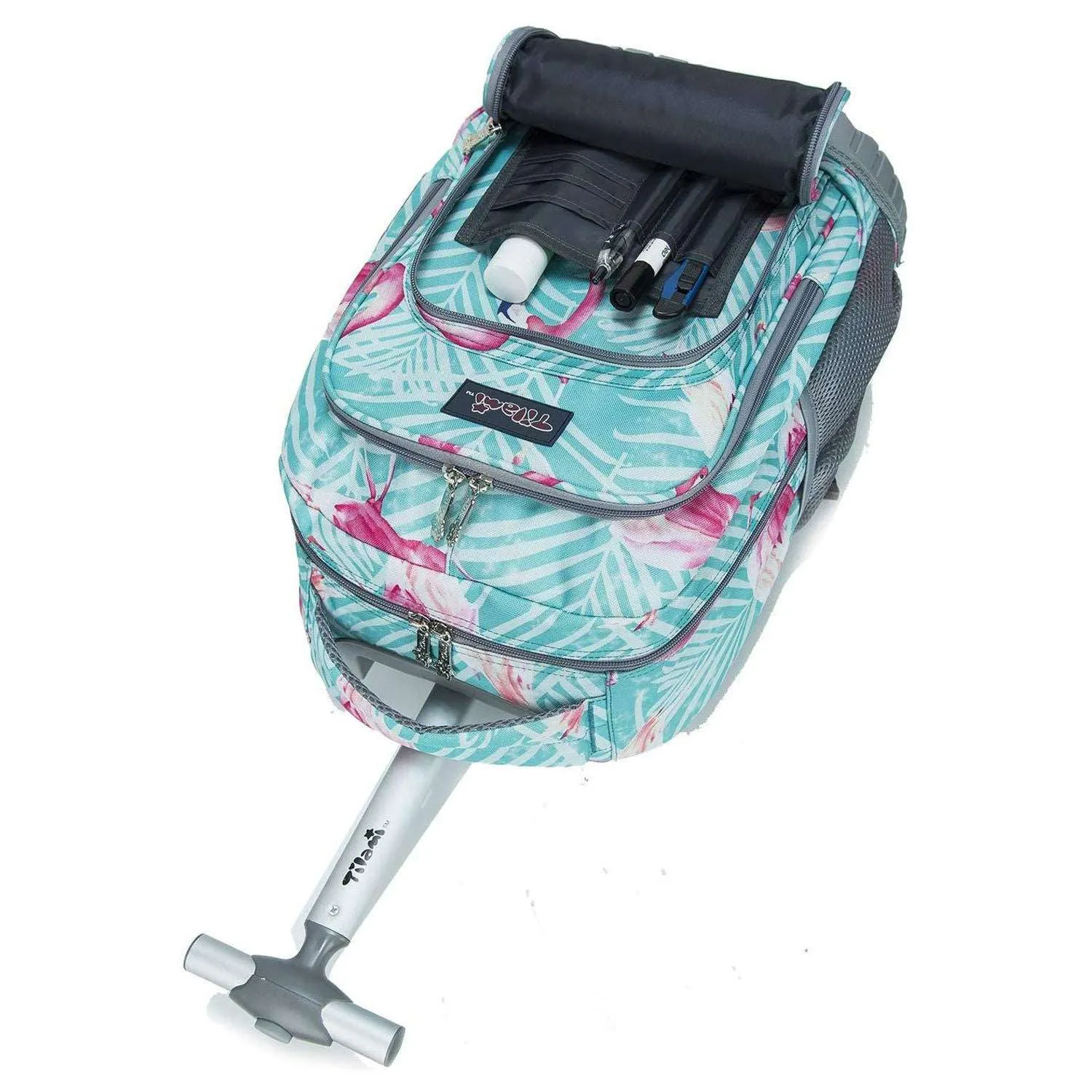 Tilami Light Green Flamingo Rolling Backpack 19 inch Wheeled Backpack