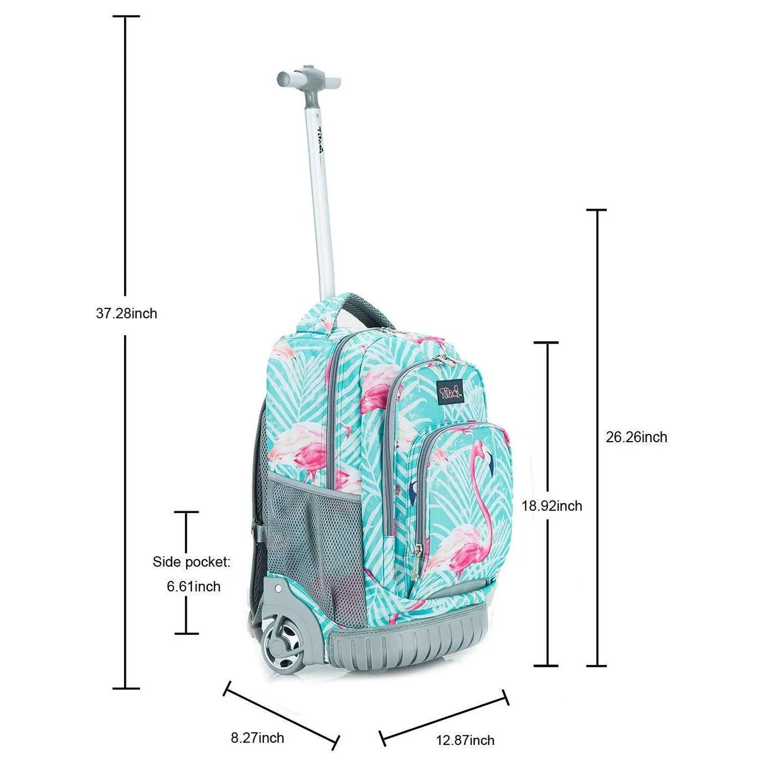 Tilami Light Green Flamingo Rolling Backpack 19 inch Wheeled Backpack