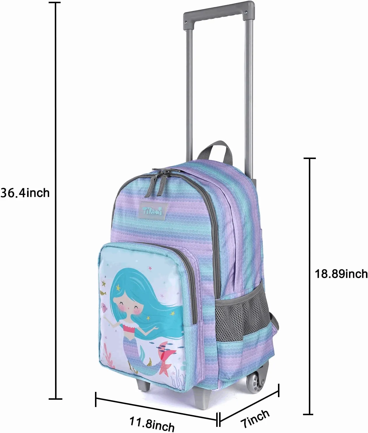 Tilami Mermaid Purple 18-Inch Kids Rolling Backpack Matching Lunch Box
