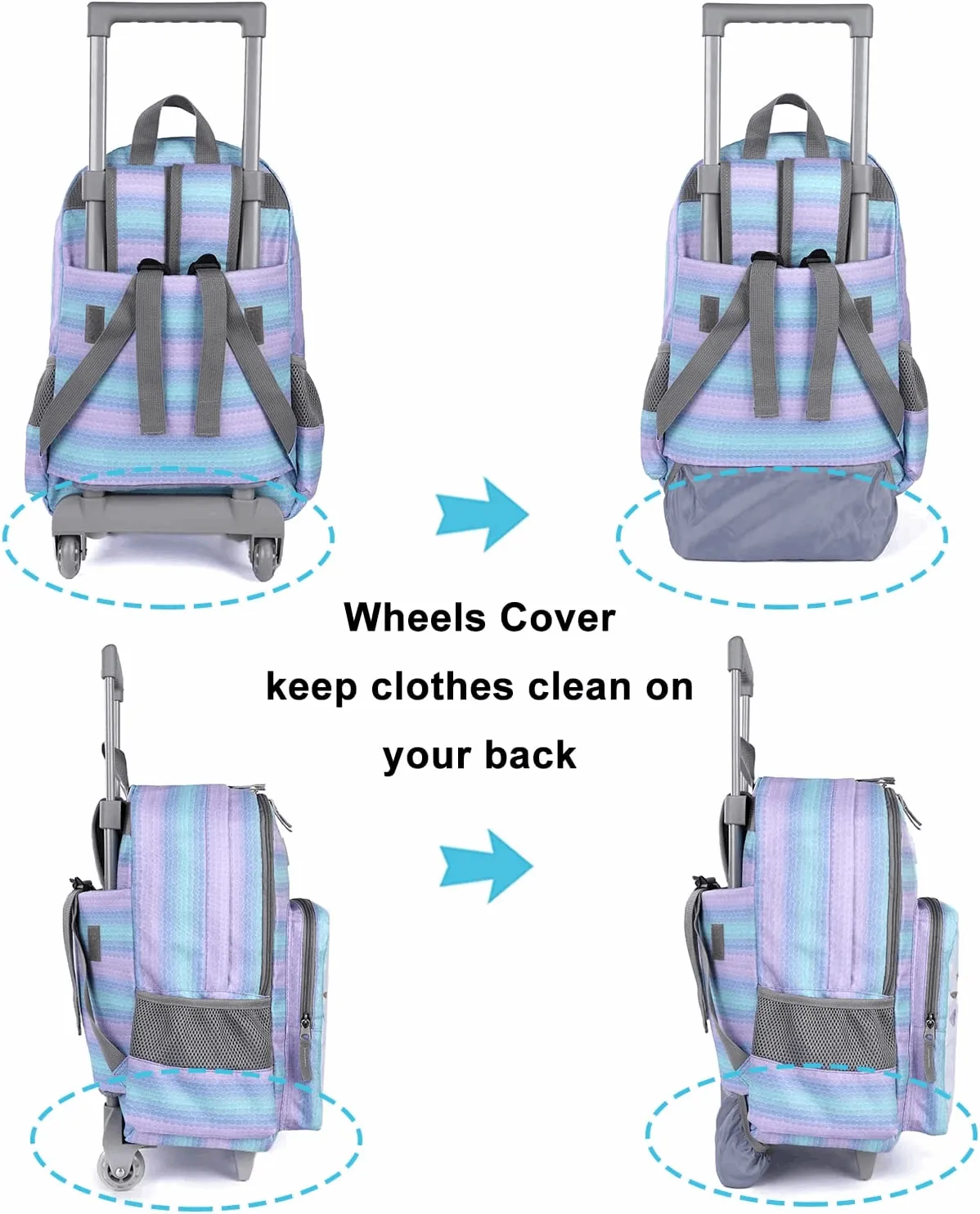 Tilami Mermaid Purple 18-Inch Kids Rolling Backpack Matching Lunch Box