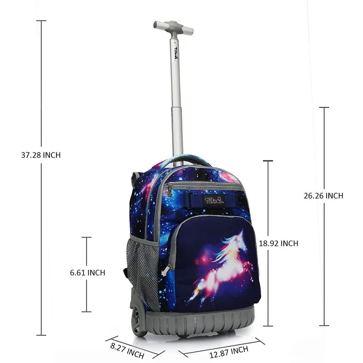 Tilami Unicorn Blue Galaxy Rolling Backpack Laptop 18 inch with Lunch Bag