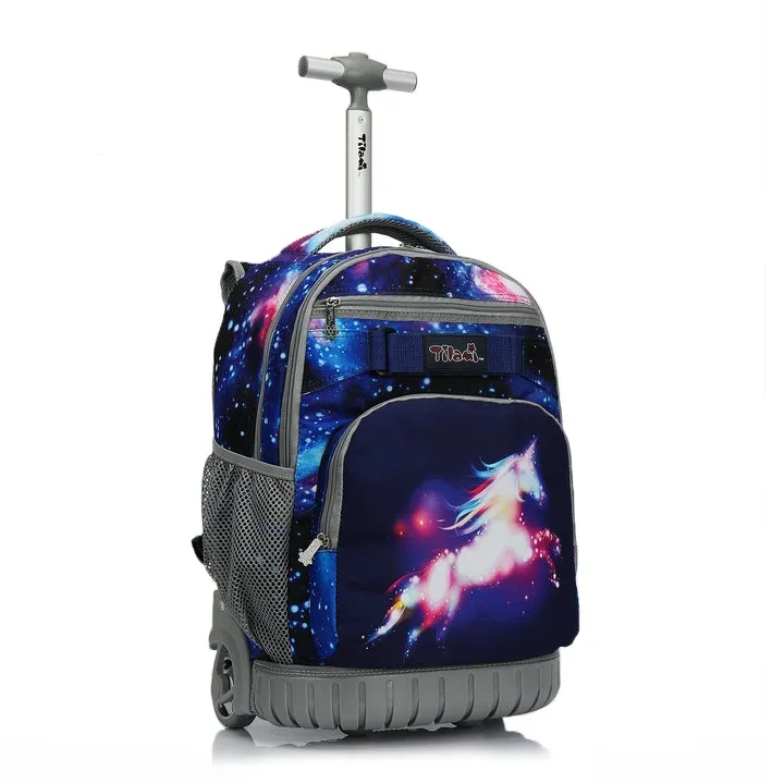 Tilami Unicorn Blue Galaxy Rolling Backpack Laptop 18 inch with Lunch Bag