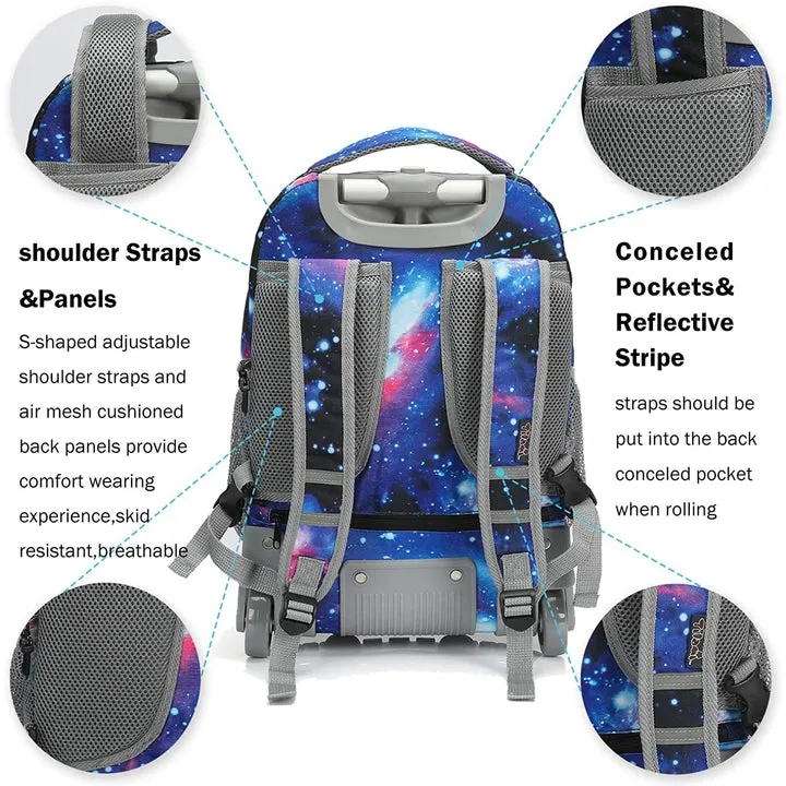 Tilami Unicorn Blue Galaxy Rolling Backpack Laptop 18 inch with Lunch Bag