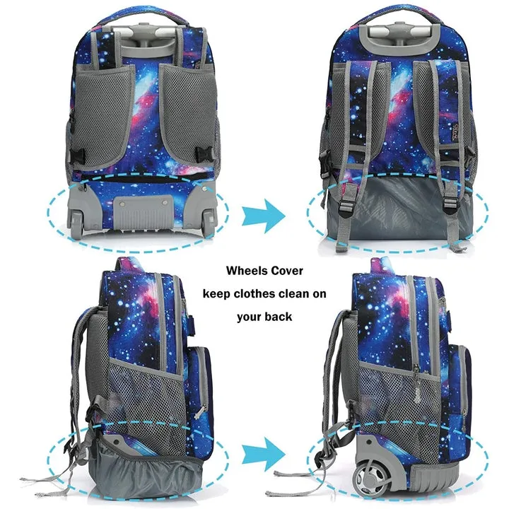 Tilami Unicorn Blue Galaxy Rolling Backpack Laptop 18 inch with Lunch Bag