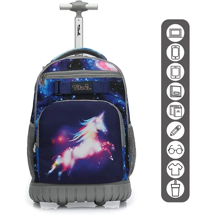 Tilami Unicorn Blue Galaxy Rolling Backpack Laptop 18 inch with Lunch Bag