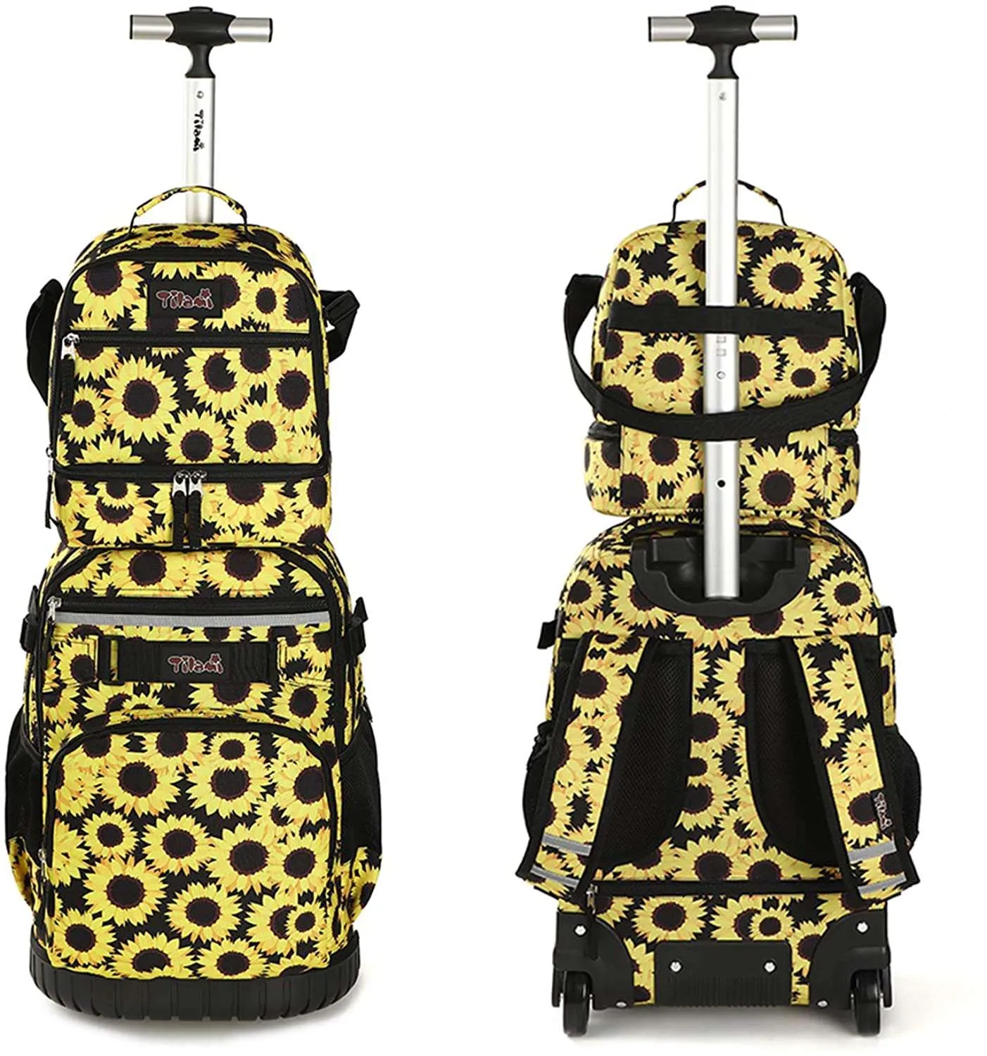 Tilami Yellow Sunflower 19 inch Rolling Backpack & Lunch Bag Set