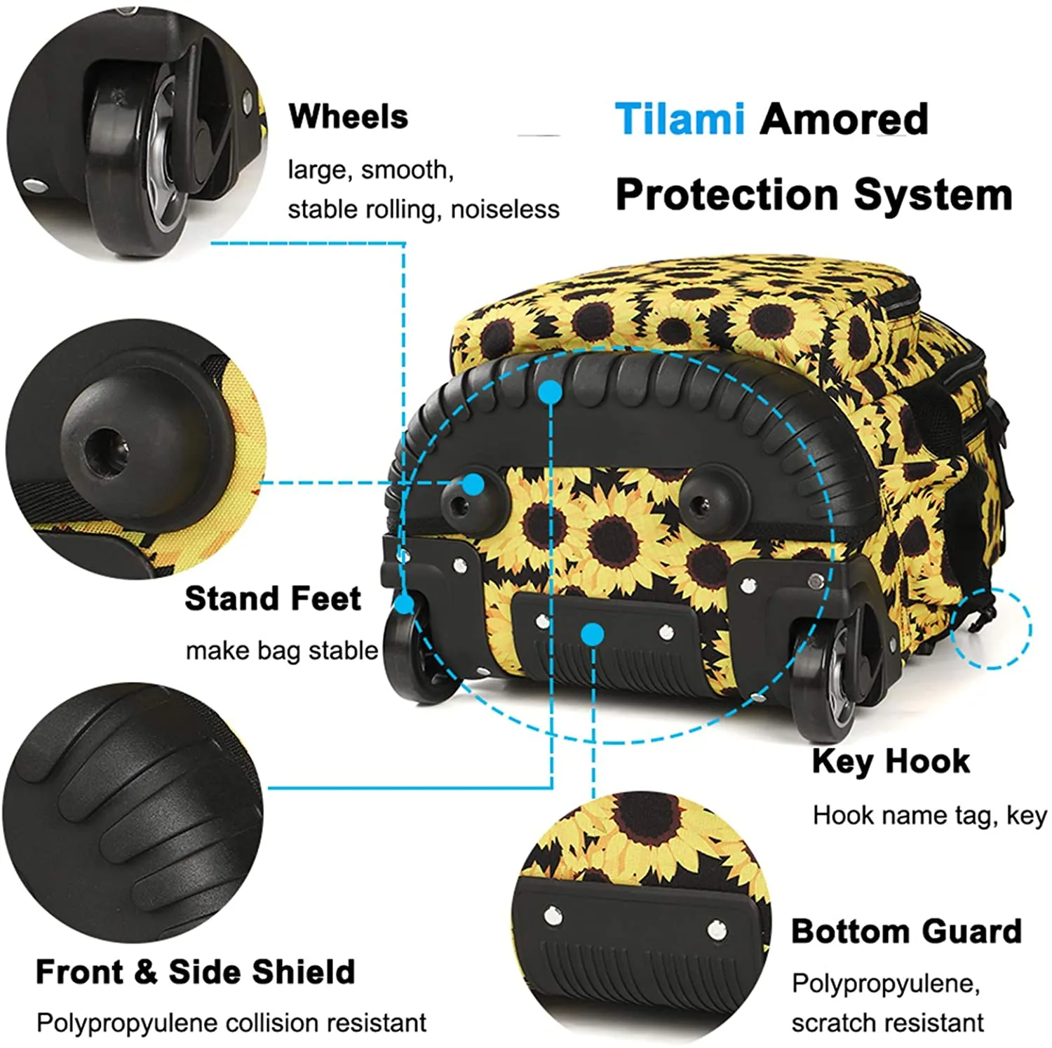 Tilami Yellow Sunflower 19 inch Rolling Backpack & Lunch Bag Set