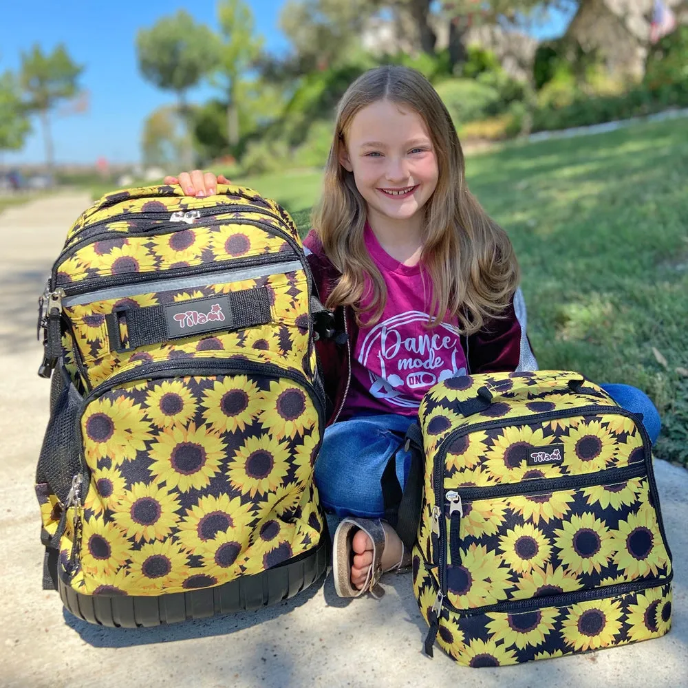 Tilami Yellow Sunflower 19 inch Rolling Backpack & Lunch Bag Set