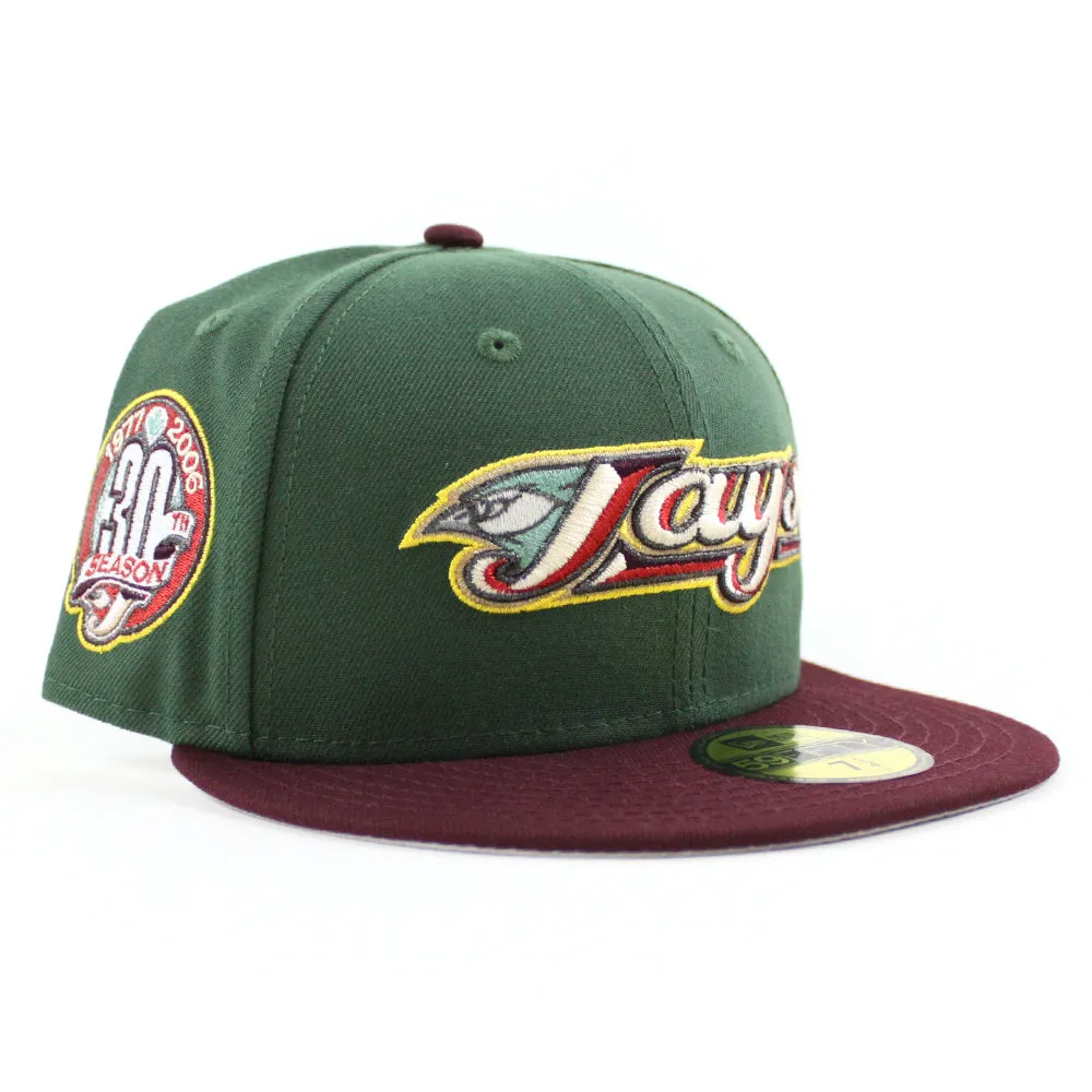 Toronto Blue Jays 30th Season New Era 59Fifty Fitted Hat (Glow in the Dark Pine Green Maroon Gray Under Brim)