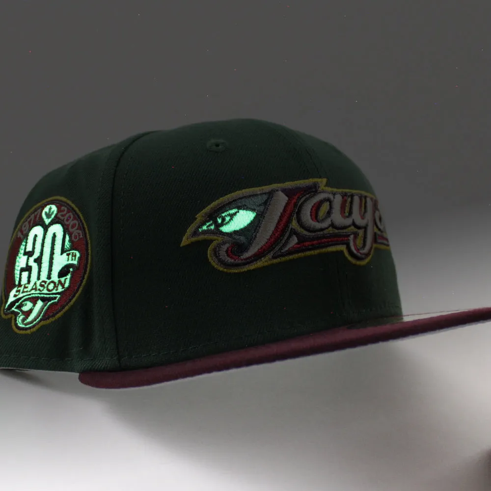 Toronto Blue Jays 30th Season New Era 59Fifty Fitted Hat (Glow in the Dark Pine Green Maroon Gray Under Brim)