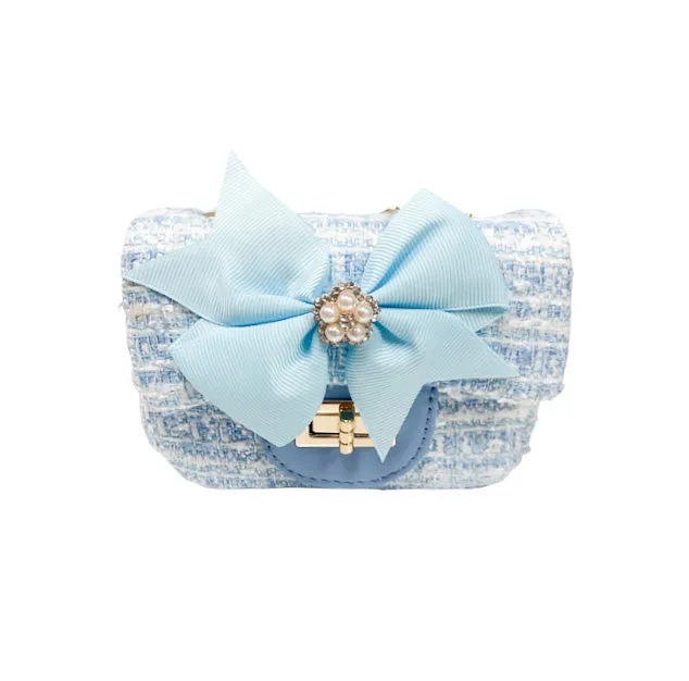 Tweed Big Bow Little Lady - Light Blue