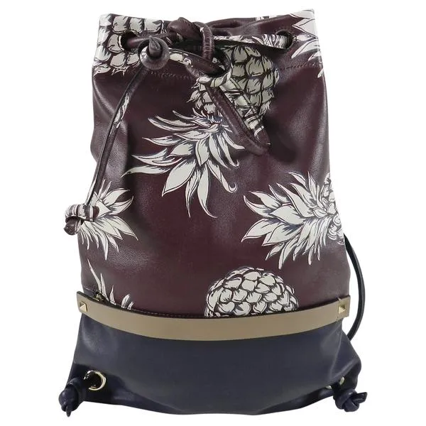 Valentino 2016 Burgundy and Navy Pineapple Ananas Drawstring Bag
