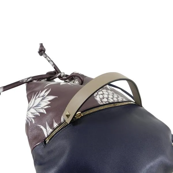 Valentino 2016 Burgundy and Navy Pineapple Ananas Drawstring Bag