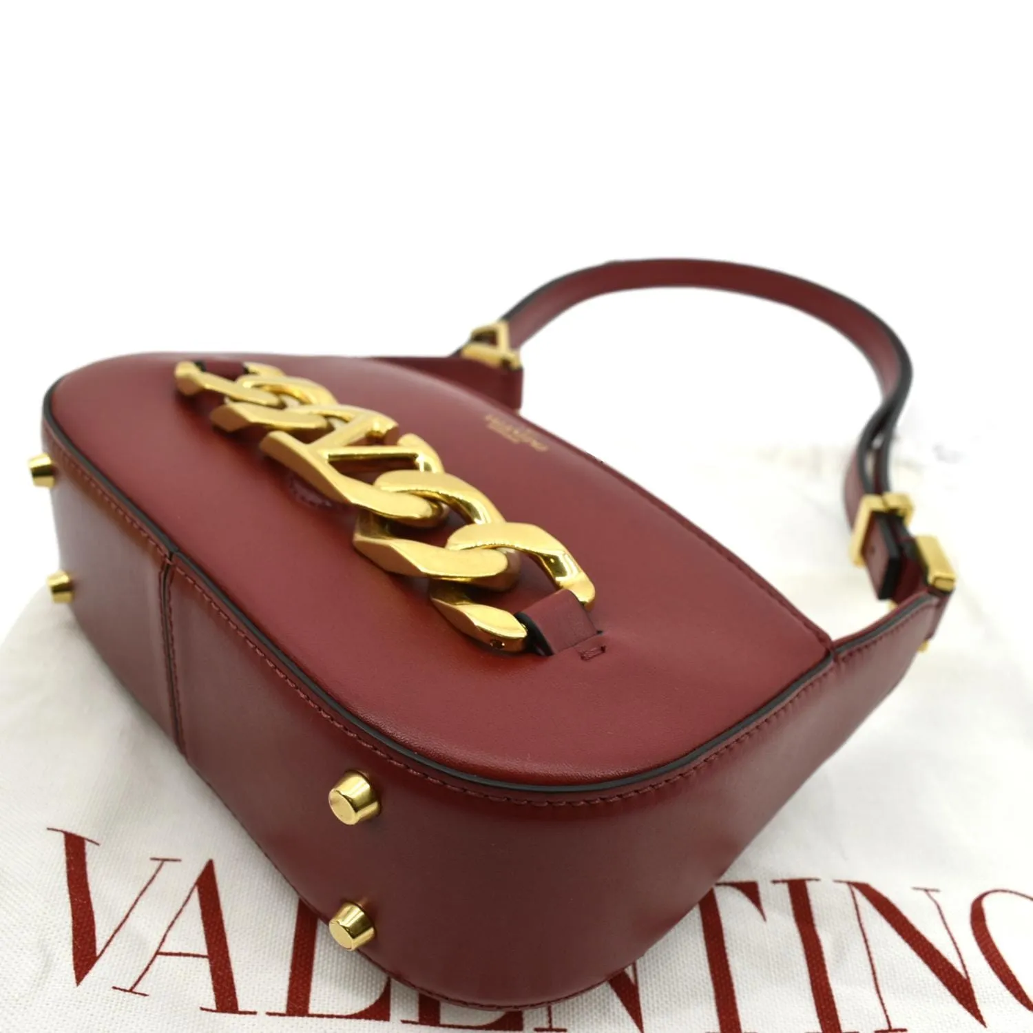 VALENTINO V Logo Chain Leather Shoulder Bag Red
