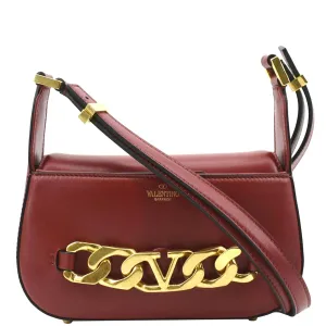 VALENTINO V Logo Chain Leather Shoulder Bag Red