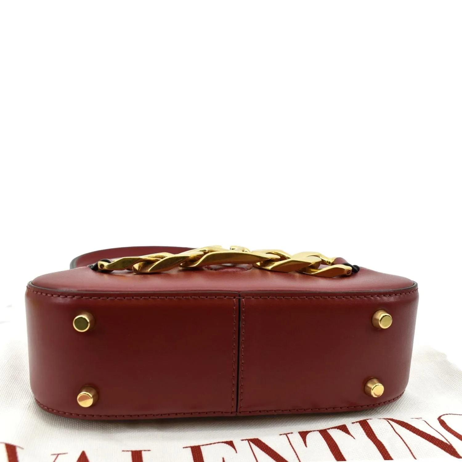 VALENTINO V Logo Chain Leather Shoulder Bag Red