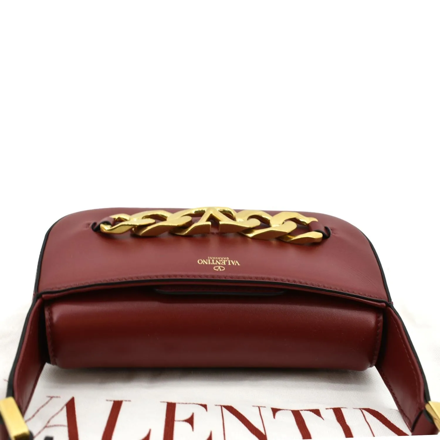VALENTINO V Logo Chain Leather Shoulder Bag Red