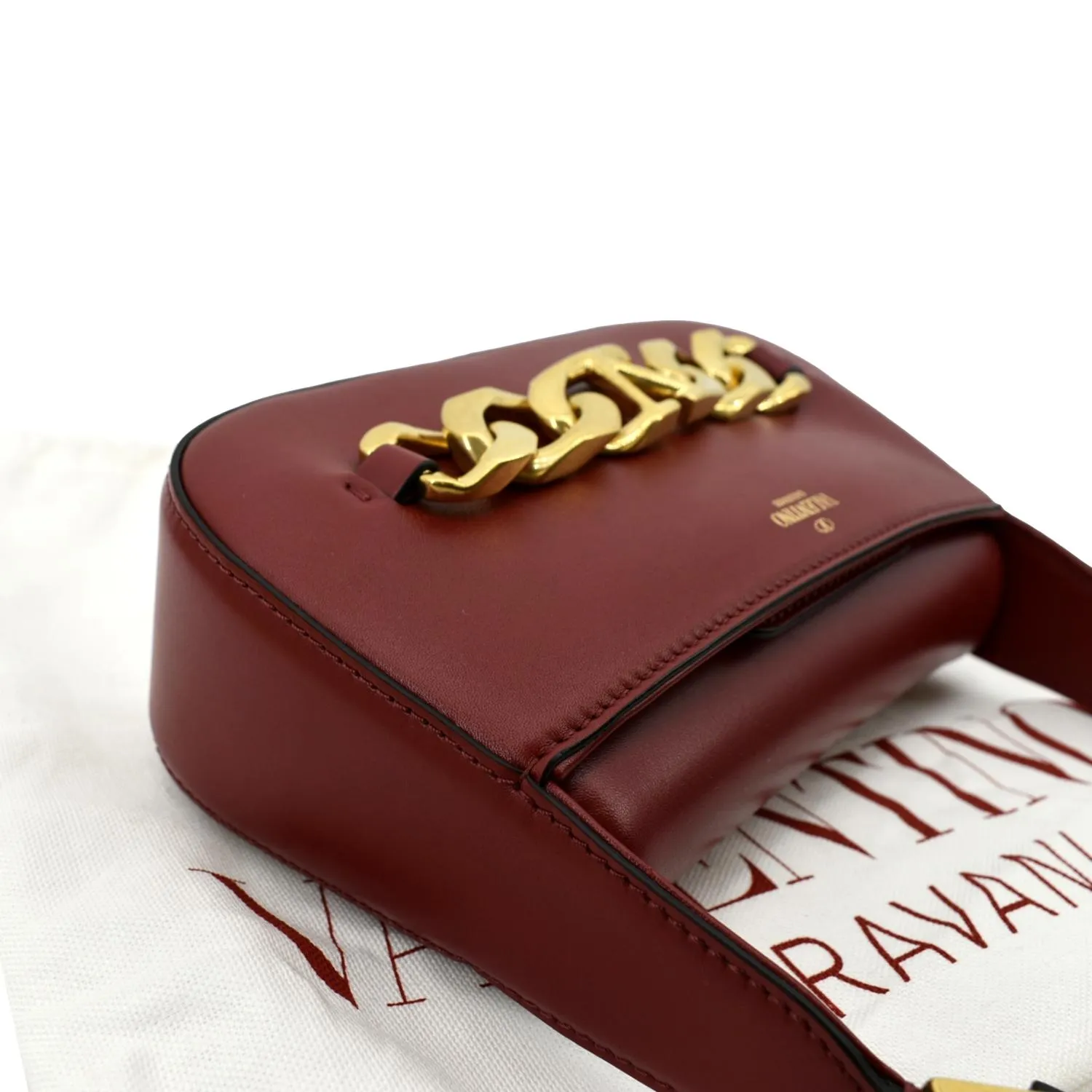 VALENTINO V Logo Chain Leather Shoulder Bag Red