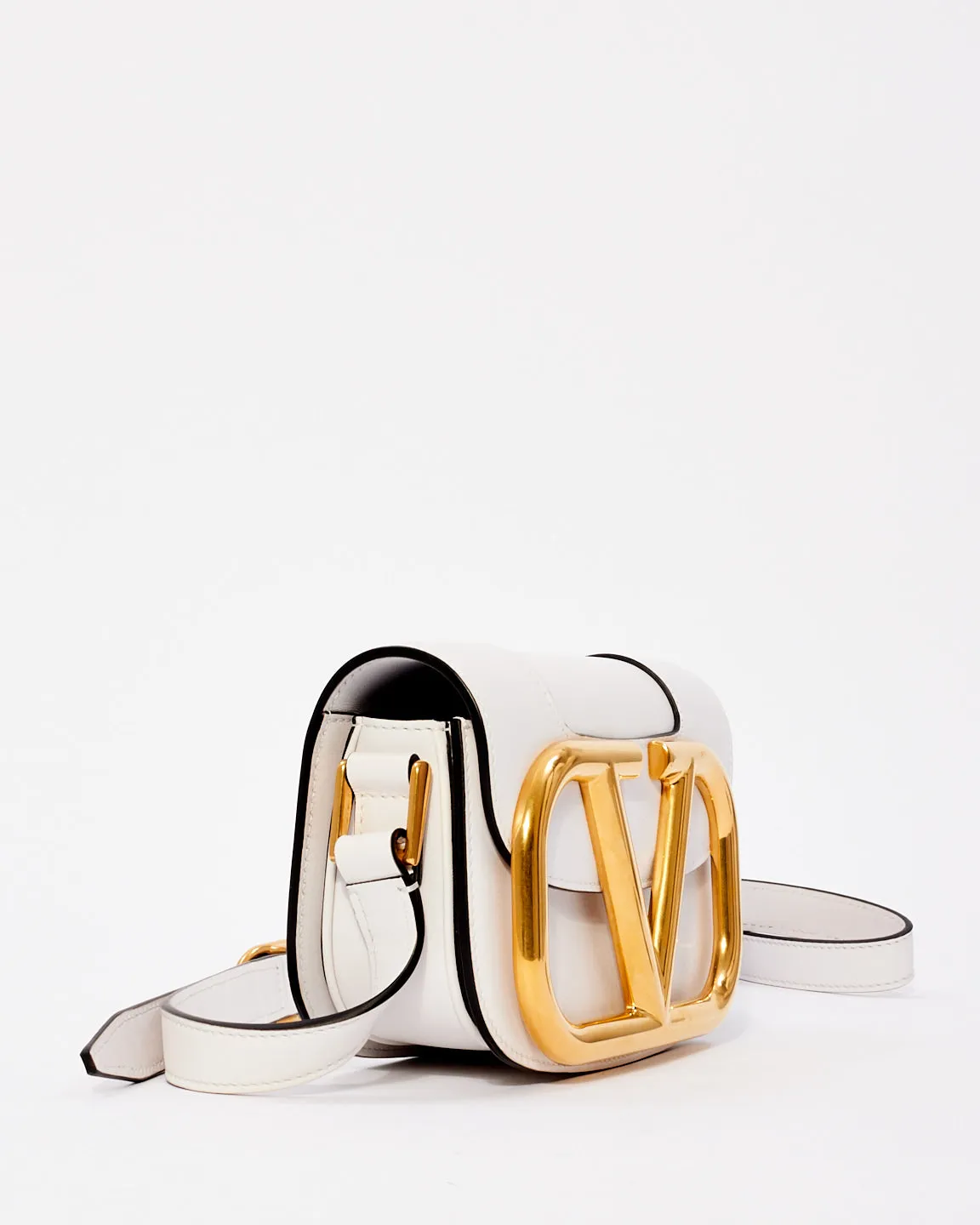 Valentino White Leather SuperVee Crossbody Bag