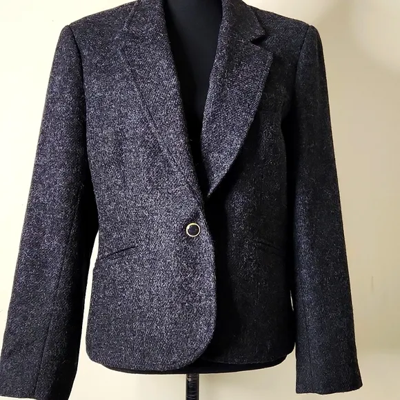 Vintage 100% wool Heather gray tweed button blazer timeless classy size 14