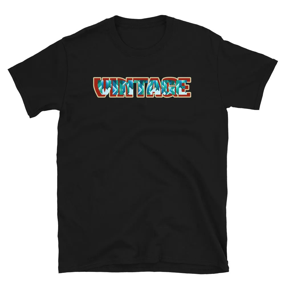 Vintage Blue Logo T-Shirt | Abstract Pattern Red Shadow | Short-Sleeve Unisex