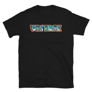 Vintage Blue Logo T-Shirt | Abstract Pattern Red Shadow | Short-Sleeve Unisex