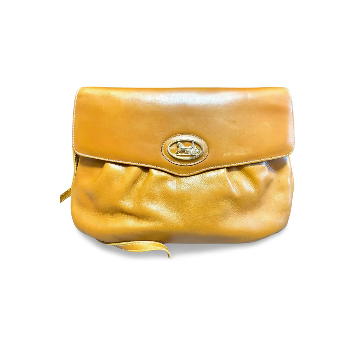 Vintage Celine tanned brown leather shoulder bag with golden logo and carriage. Elegant and classic purse. 051003ac2