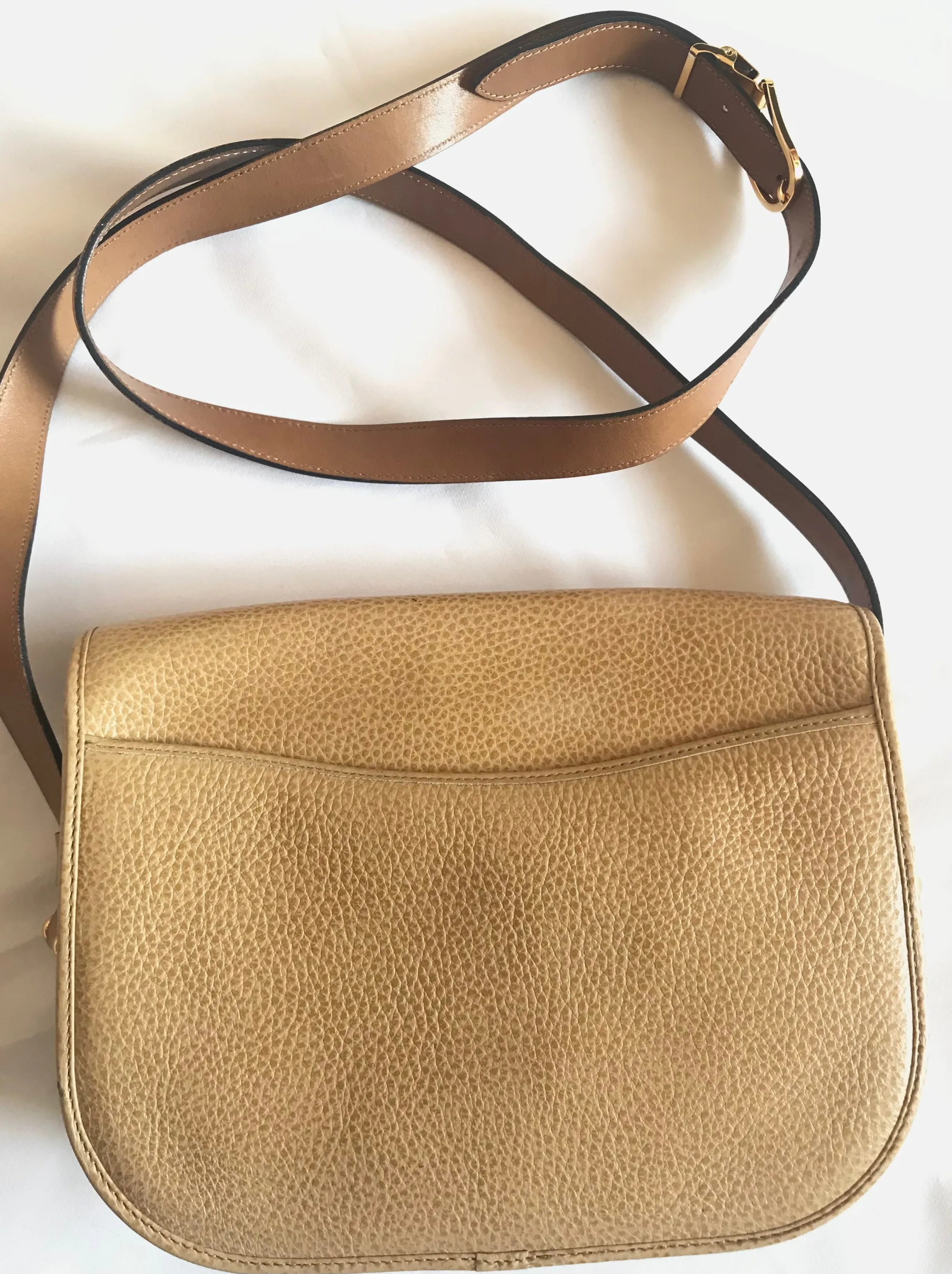 Vintage Christian Dior nude beige leather purse, shoulder bag with golden Dior motif. Classic purse. 0506286