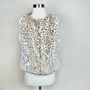 White House Black Market Snow Leopard Sleeveless Fur Zip Vest