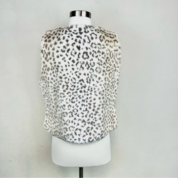 White House Black Market Snow Leopard Sleeveless Fur Zip Vest