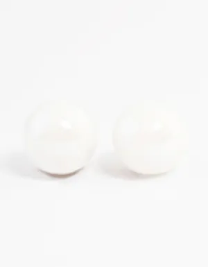 White Shiny Ball Stud Earrings