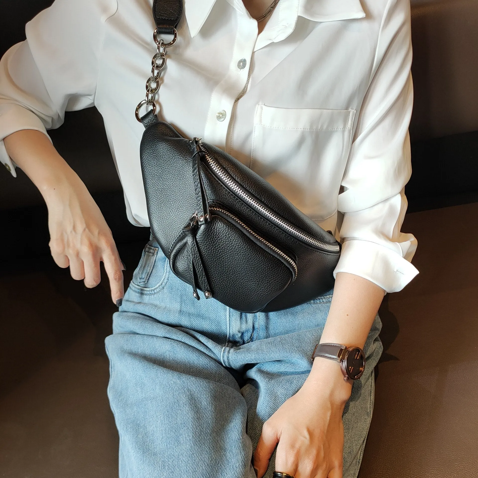 Women's Luxury Genuine Leather Handbag Fanny Bag Pack