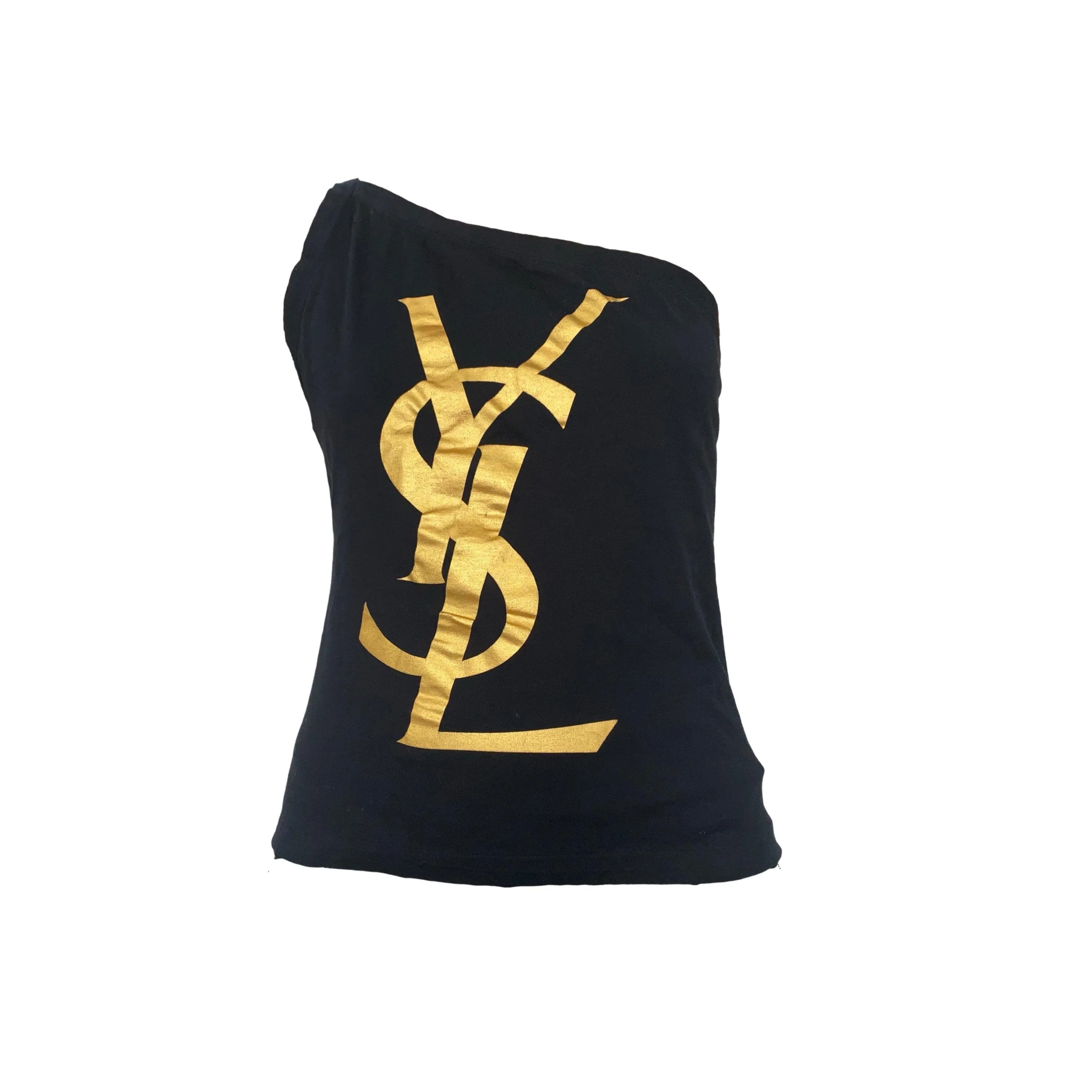YSL Black Logo One Shoulder Top