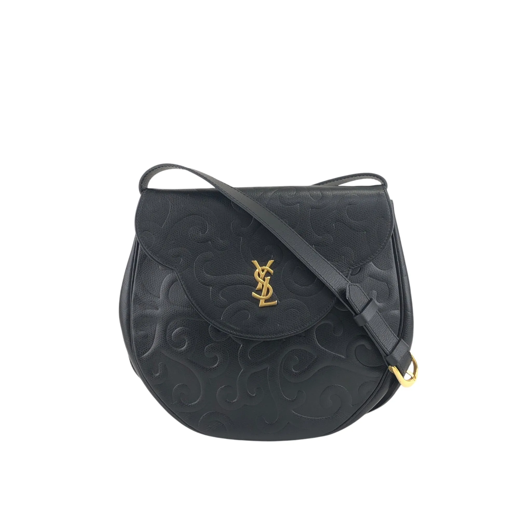 Yves Saint Laurent YSL Logo Shoulder bag Black Vintage cmeran