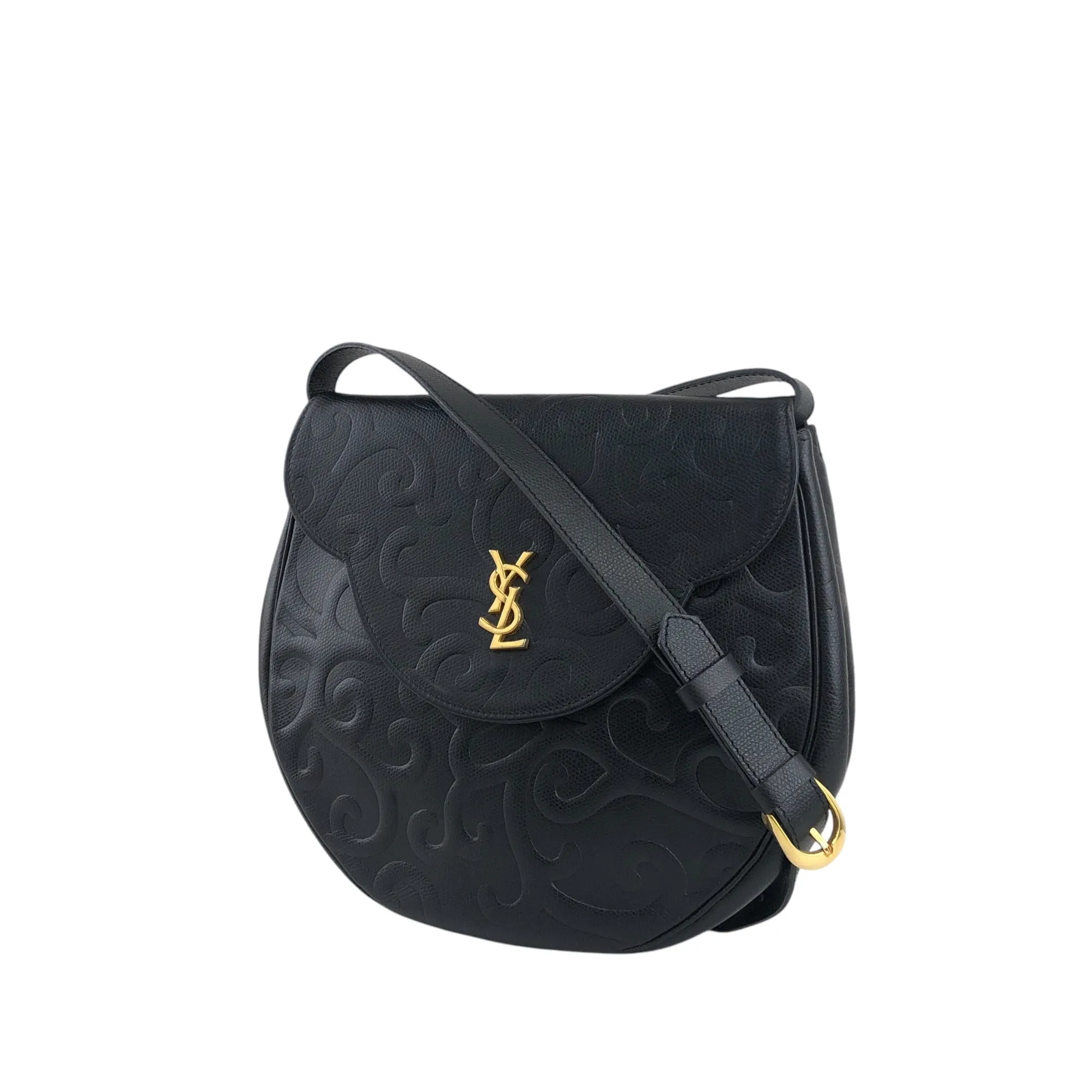Yves Saint Laurent YSL Logo Shoulder bag Black Vintage cmeran