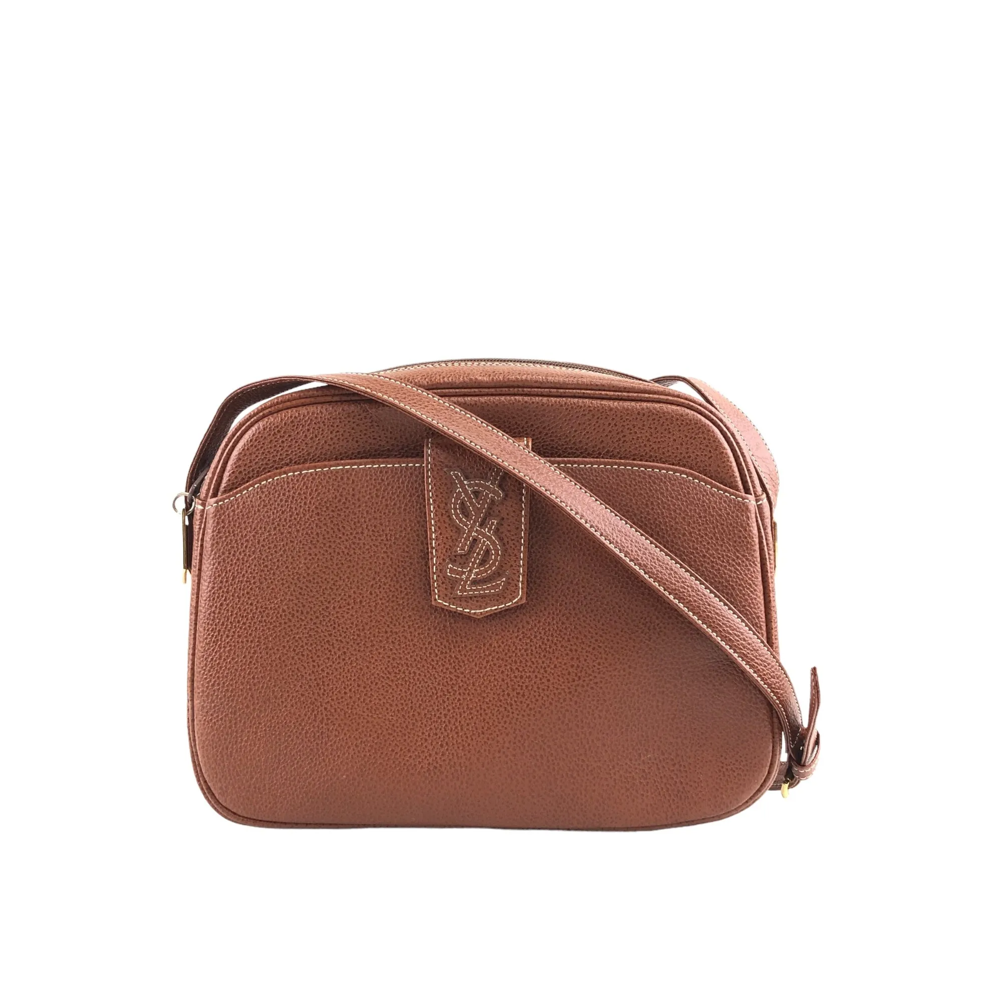 Yves Saint Laurent YSL Logo Stitch Shoulder bag Brown Vintage mvybaw