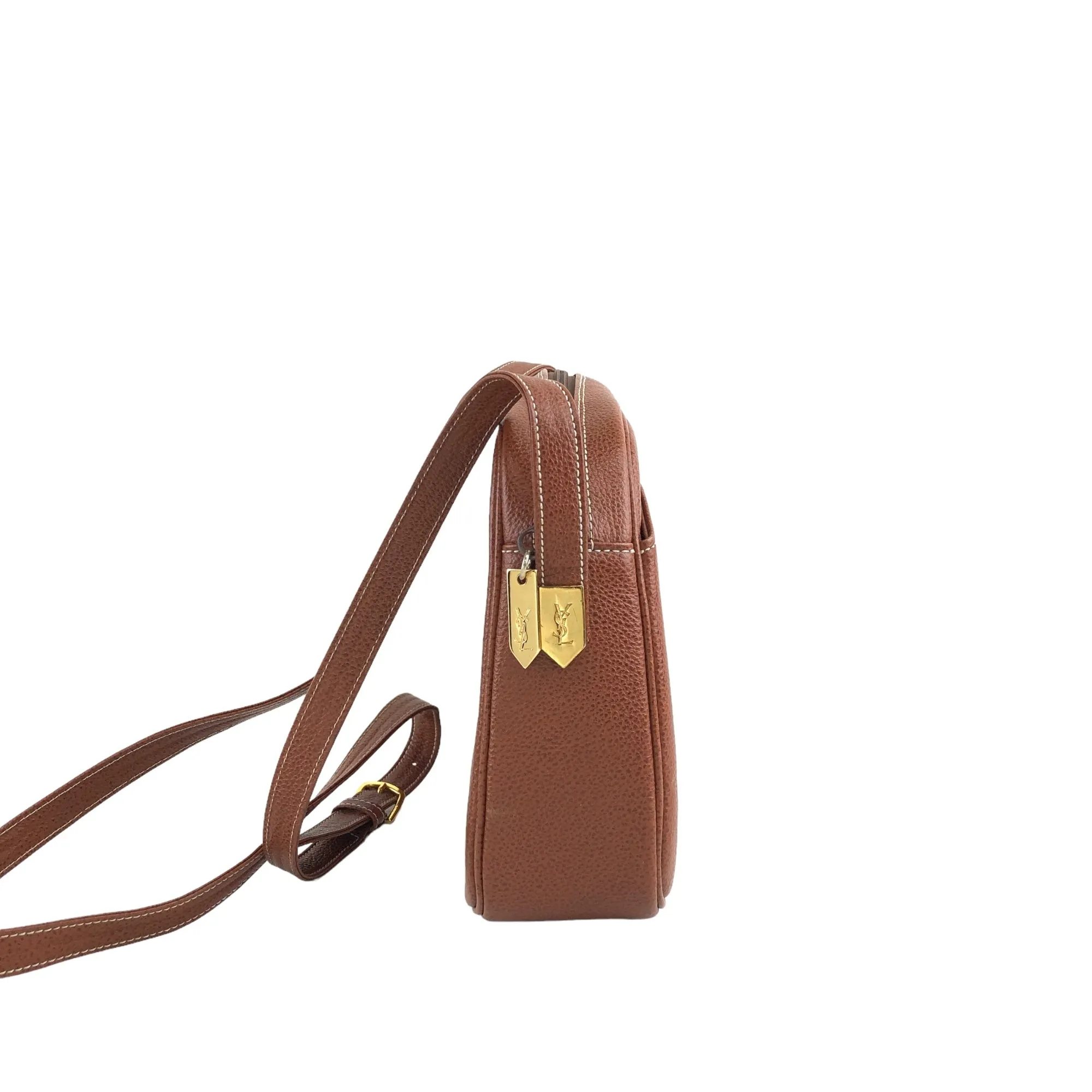 Yves Saint Laurent YSL Logo Stitch Shoulder bag Brown Vintage mvybaw