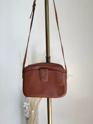 Yves Saint Laurent YSL Logo Stitch Shoulder bag Brown Vintage mvybaw