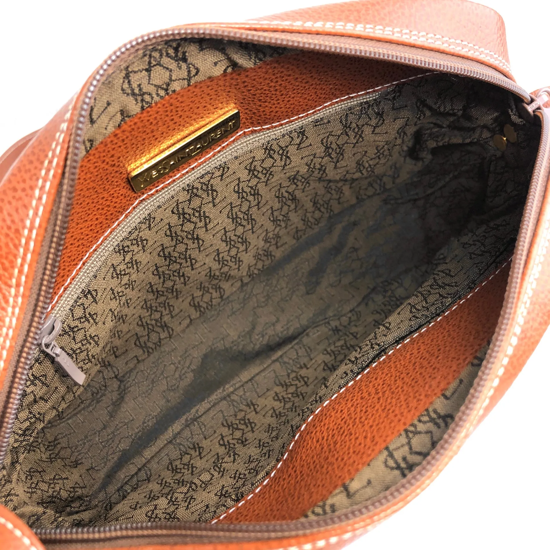 Yves Saint Laurent YSL Logo Stitch Shoulder bag Brown Vintage mvybaw