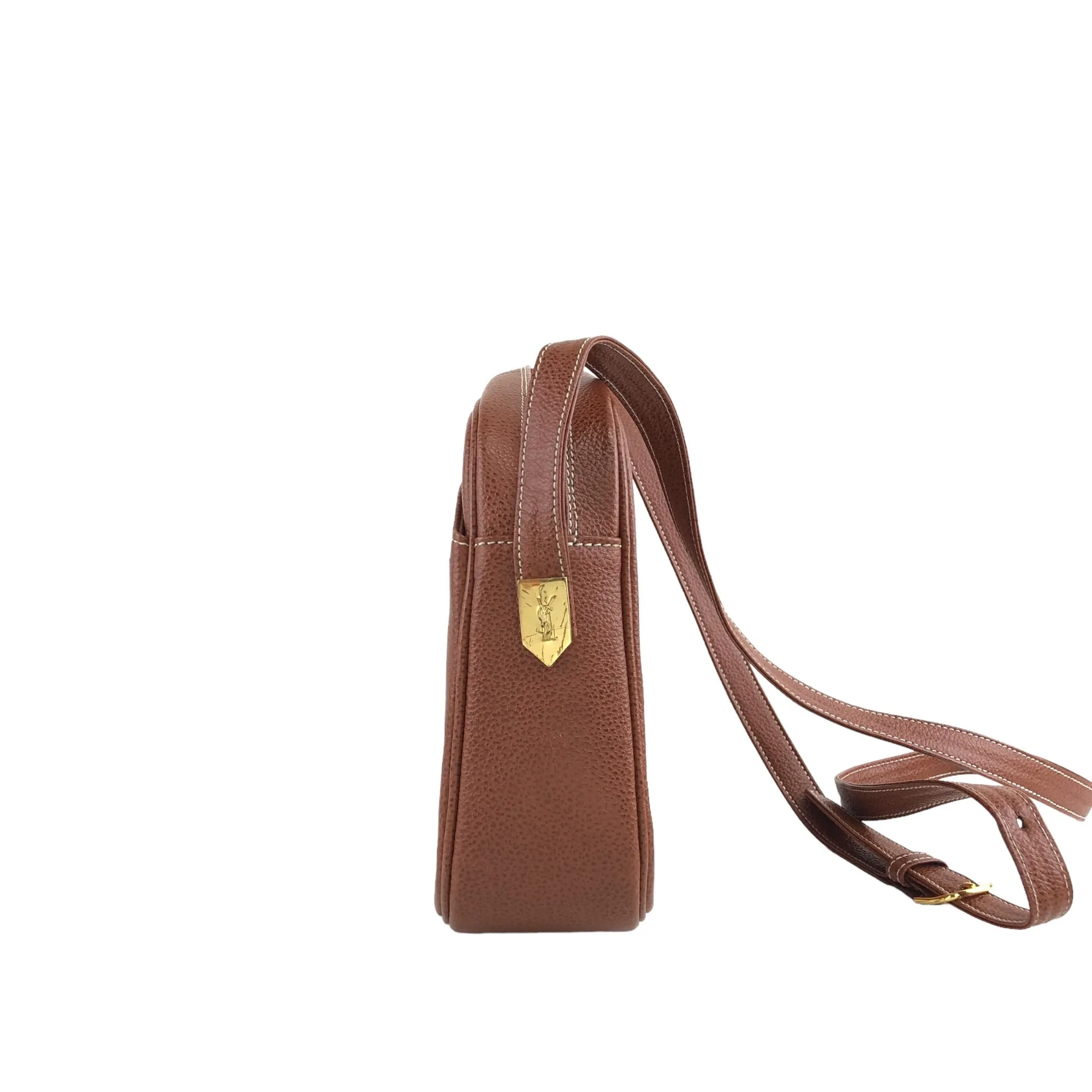 Yves Saint Laurent YSL Logo Stitch Shoulder bag Brown Vintage mvybaw