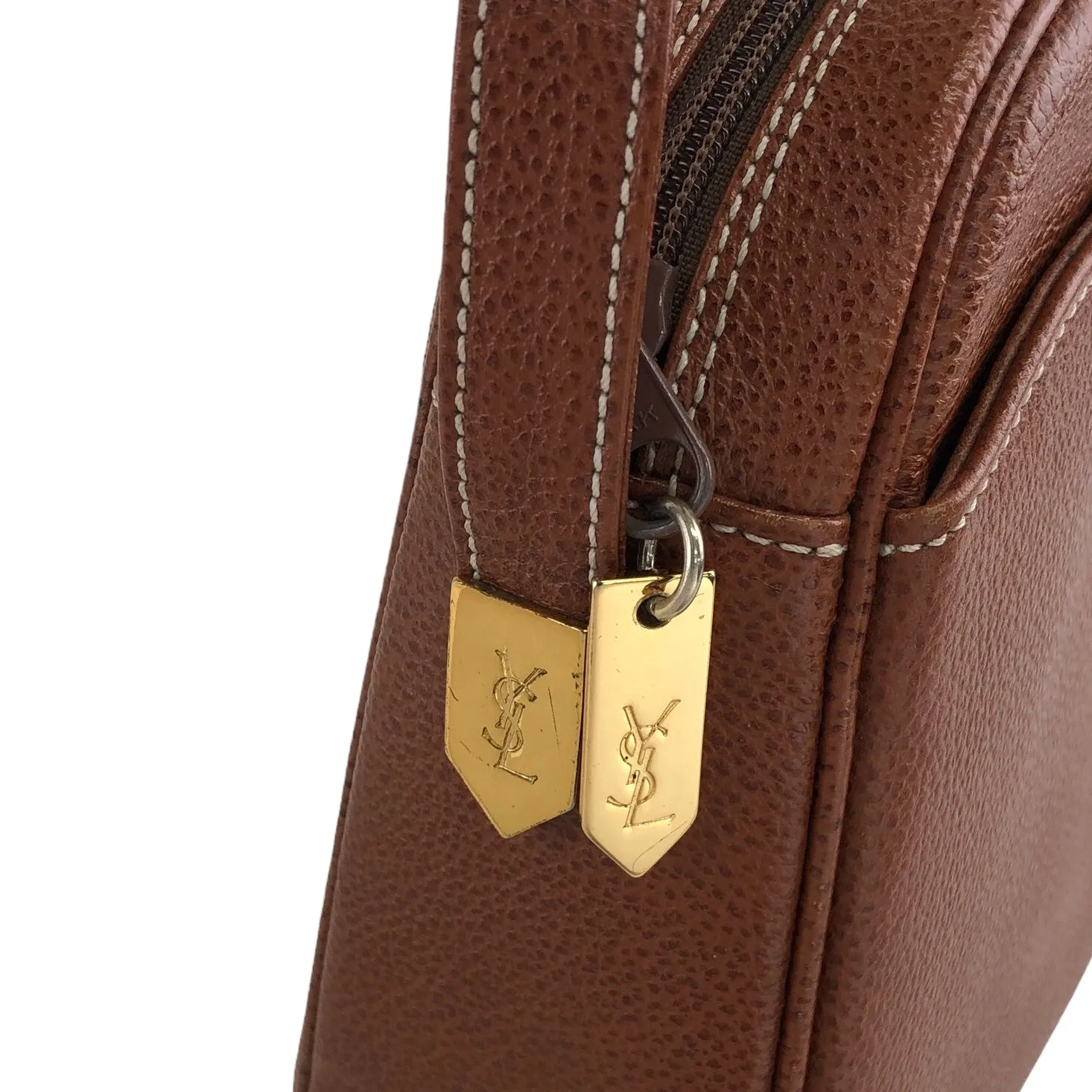 Yves Saint Laurent YSL Logo Stitch Shoulder bag Brown Vintage mvybaw