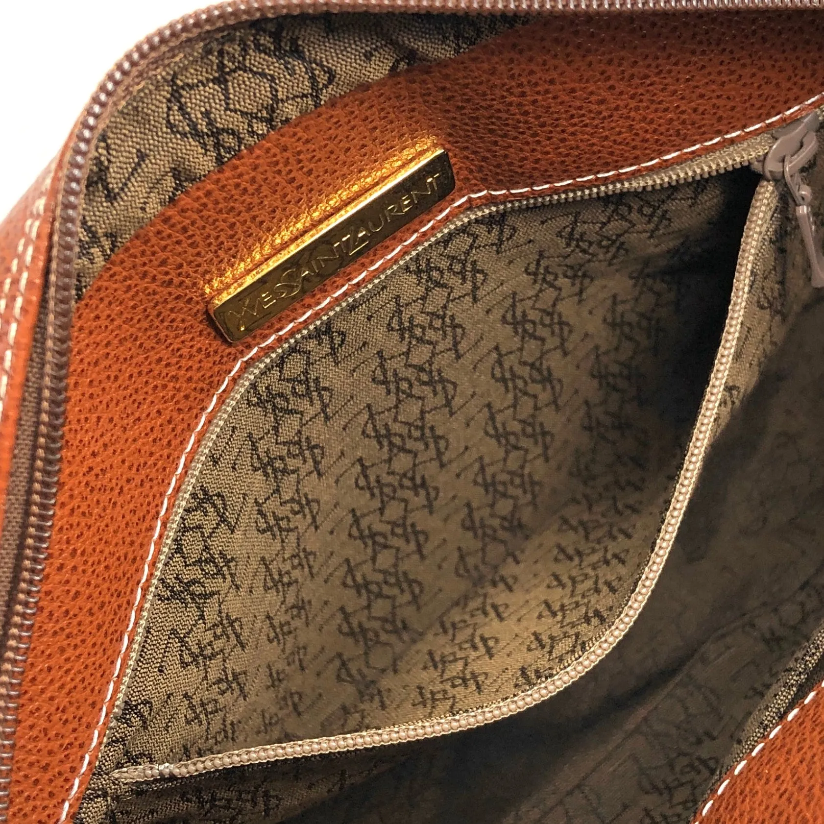 Yves Saint Laurent YSL Logo Stitch Shoulder bag Brown Vintage mvybaw